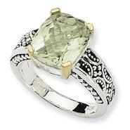 Sterling Silver w/14k Yellow Gold Green Amethyst Ring