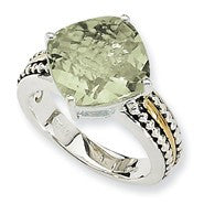 Sterling Silver w/14k Yellow Gold Green Amethyst Ring