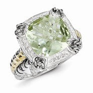 Sterling Silver w/14k Yellow Gold 6.77 Green Quartz Ring