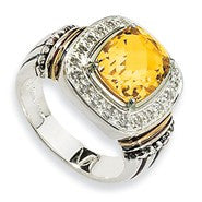 Sterling Silver w/14k Yellow Gold Citrine & Diamond Ring