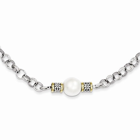 14K Yellow Gold and Silver Freshwater Cultured Pearl Necklace