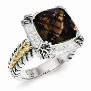 Sterling Silver w/14k Yellow Gold 6.80Smokey Quartz Ring