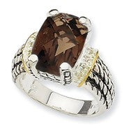 Sterling Silver w/14k Yellow Gold 6.80 Smokey Quartz & Diamond, Size 6, (0.1 ctw, I1-I2 Clarity)