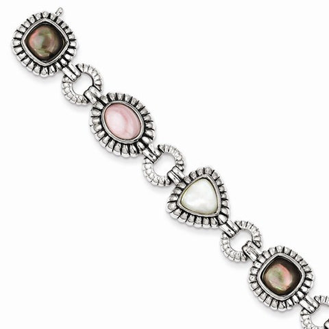 Sterling Silver Pink Black White Mother Of Pearl Bracelet