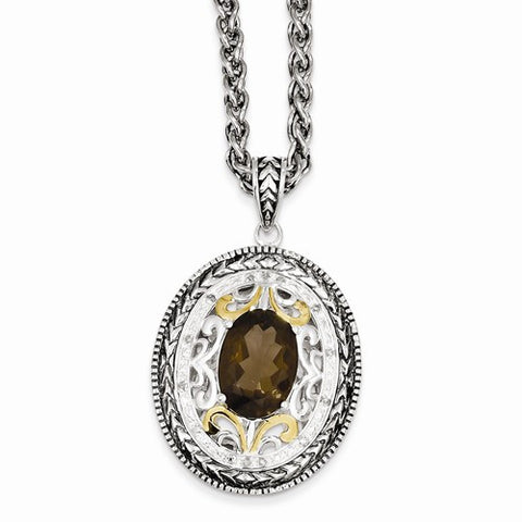 14K Yellow Gold Smokey Quartz & Diamond Necklace