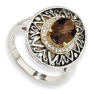 Sterling Silver w/14k Yellow Gold Smoke Quartz & Diamond Ring