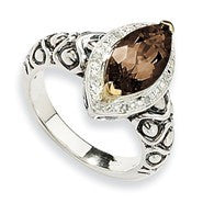 Sterling Silver w/14k Yellow Gold Smoke Quartz & Diamond Ring