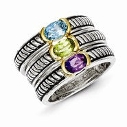 Sterling Silver w/14k Yellow Gold .43AM/.55BT/.50PE 3 Stackable Ring