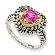 Sterling Silver w/14k Yellow Gold 8mm Pink Sapphire Heart Ring