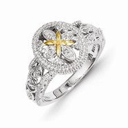 Sterling Silver w/14k Yellow Gold Diamond Ring