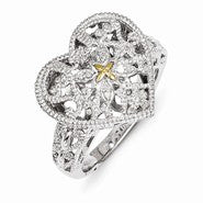 Sterling Silver w/14k Yellow Gold Diamond Ring