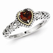 Sterling Silver w/14k Yellow Gold Garnet Ring