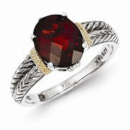 Sterling Silver w/14k Yellow Gold Garnet Ring