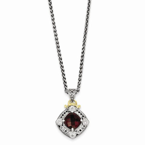 14K Yellow Gold Diamond & Garnet Necklace