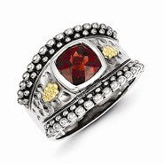 Sterling Silver w/14k Yellow Gold Garnet Ring