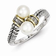 Sterling Silver w/14k Yellow Gold 6mm FWC Pearl & Diamond By-Pass Ring