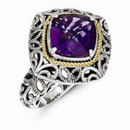 Sterling Silver w/14k Yellow Gold Amethyst Ring