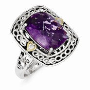 Sterling Silver w/14k Yellow Gold Diamond & Amethyst Ring