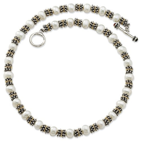 14K Yellow Gold and Silver Freshwater Cultured Pearl Necklace