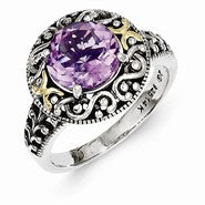 Sterling Silver w/14k Yellow Gold Amethyst Ring