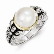 Sterling Silver w/14k Yellow Gold 9.5-10mm Freshwater Cultured Pearl Ring