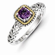 Sterling Silver w/14k Yellow Gold Amethyst Ring