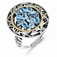 Sterling Silver w/14k Yellow Gold Blue Topaz Ring