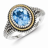 Sterling Silver w/14k Yellow Gold Blue Topaz Ring