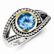 Sterling Silver w/14k Yellow Gold Blue Topaz Ring