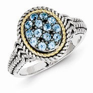 Sterling Silver w/14k Yellow Gold Blue Topaz Ring