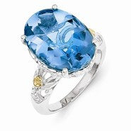 Sterling Silver w/14k Yellow Gold Blue Topaz Ring