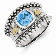 Sterling Silver w/14k Yellow Gold Blue Topaz Ring