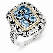 Sterling Silver w/14k Yellow Gold Diamond & Gemstone Ring