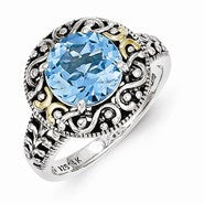 Sterling Silver w/14k Yellow Gold Blue Topaz Ring