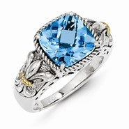 Sterling Silver w/14k Yellow Gold Blue Topaz Ring