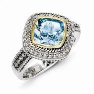 Sterling Silver w/14k Yellow Gold Blue Topaz Ring