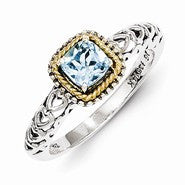 Sterling Silver w/14k Yellow Gold Blue Topaz Ring