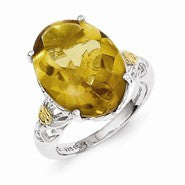 Sterling Silver w/14k Yellow Gold Whiskey Quartz Ring