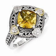 Sterling Silver w/14k Yellow Gold Diamond & Citrine Ring