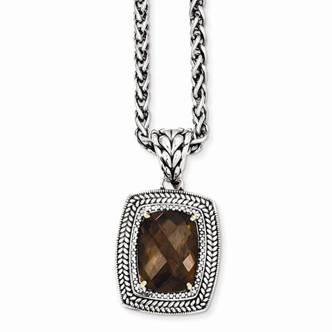 14K Yellow Gold and Silver Smokey Quartz Necklace