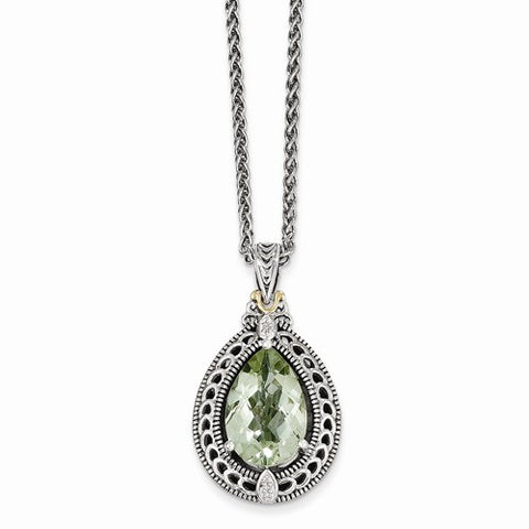 14K Yellow Gold Diamond & Green Quartz Necklace