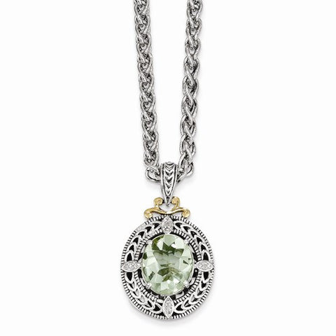 14K Yellow Gold Diamond & Green Quartz Necklace