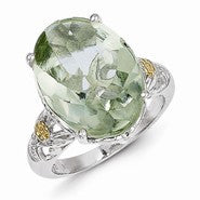 Sterling Silver w/14k Yellow Gold Green Quartz Ring