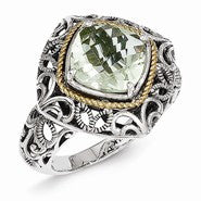 Sterling Silver w/14k Yellow Gold Green Quartz Ring