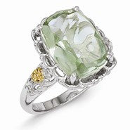 Sterling Silver w/14k Yellow Gold Green Quartz Ring