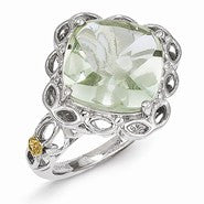 Sterling Silver w/14k Yellow Gold Green Quartz Ring