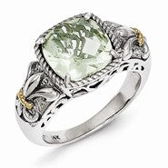 Sterling Silver w/14k Yellow Gold Green Quartz Ring