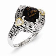 Sterling Silver w/14k Yellow Gold Diamond & Smokey Quartz Ring