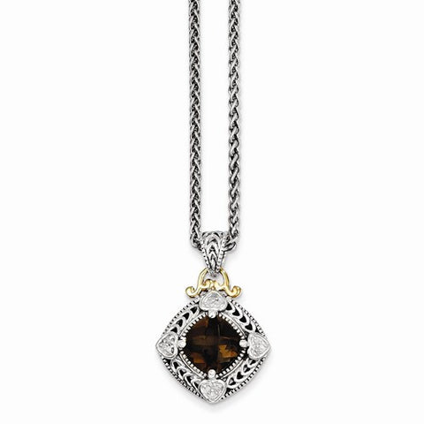 14K Yellow Gold Diamond & Smokey Quartz Necklace