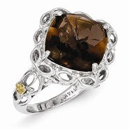 Sterling Silver w/14k Yellow Gold Smokey Quartz Ring